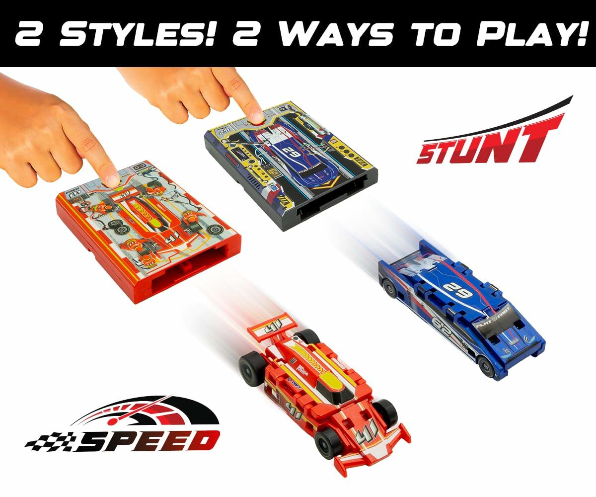 FLAT 2 FAST Stunt Card Racer Pocket Launcher Compact Sky Blue