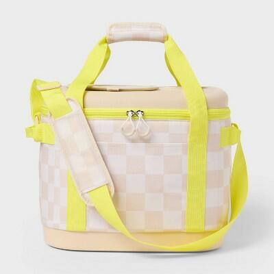 Sun Squad Soft Sided Cooler 24 Cans 20.7qt Beige Checkered Yellow Adjustable