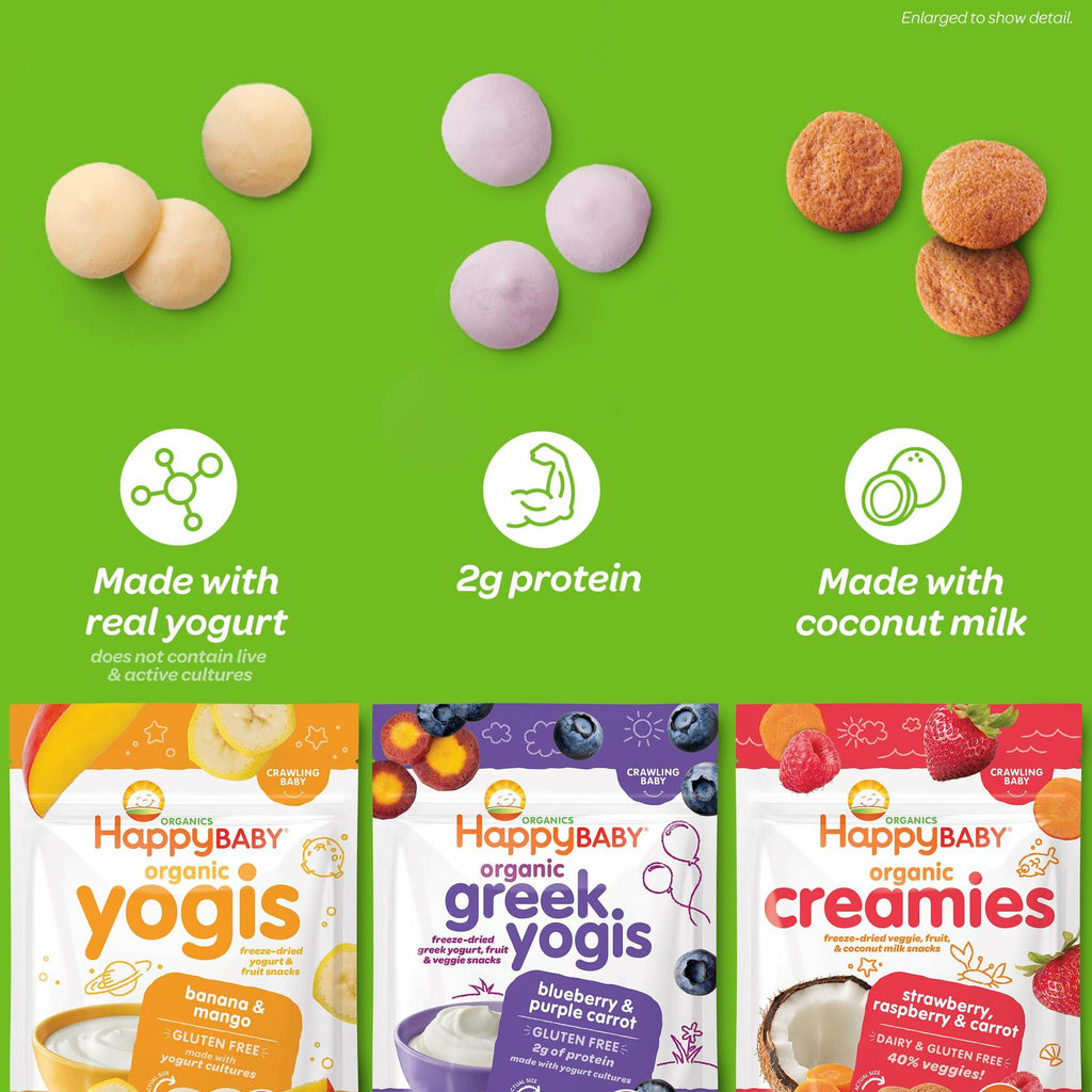 Happy Baby Organics Yogis Freeze-Dried Yogurt Fruit Snacks 3 Flavor 3oz Pack