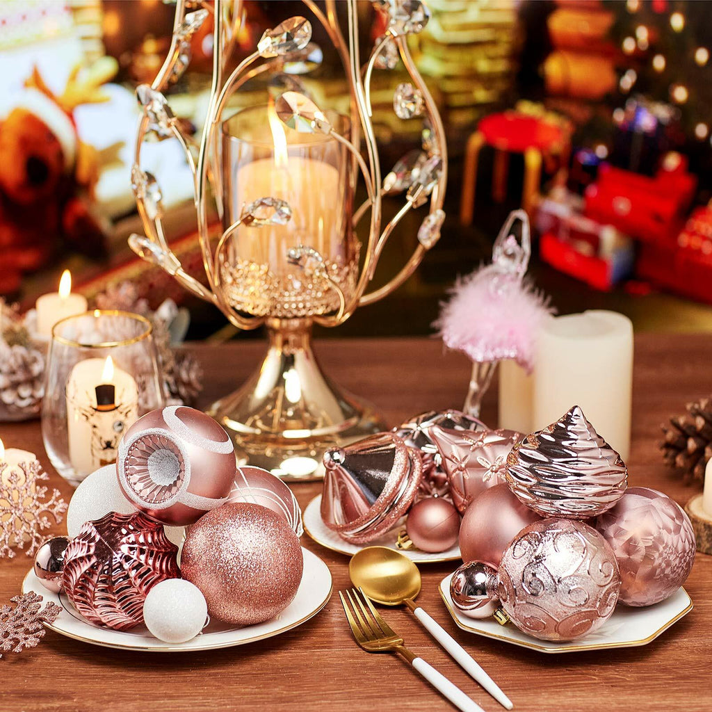 XmasExp Christmas Ball Ornaments Shatterproof Rose Gold 102pcs Set Xmas Tree