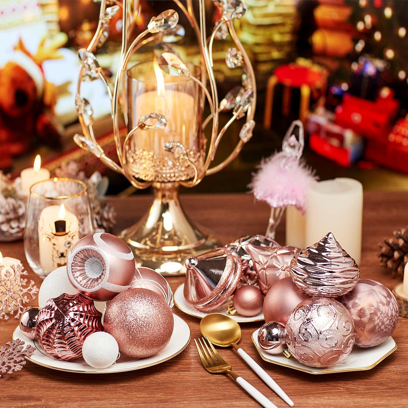 XmasExp Christmas Ball Ornaments Shatterproof Rose Gold 102pcs Set Xmas Tree