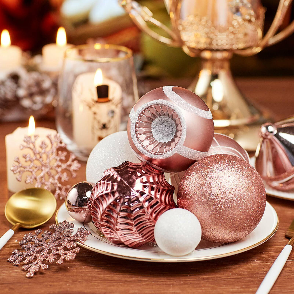 XmasExp Christmas Ball Ornaments Shatterproof Rose Gold 102pcs Set Xmas Tree
