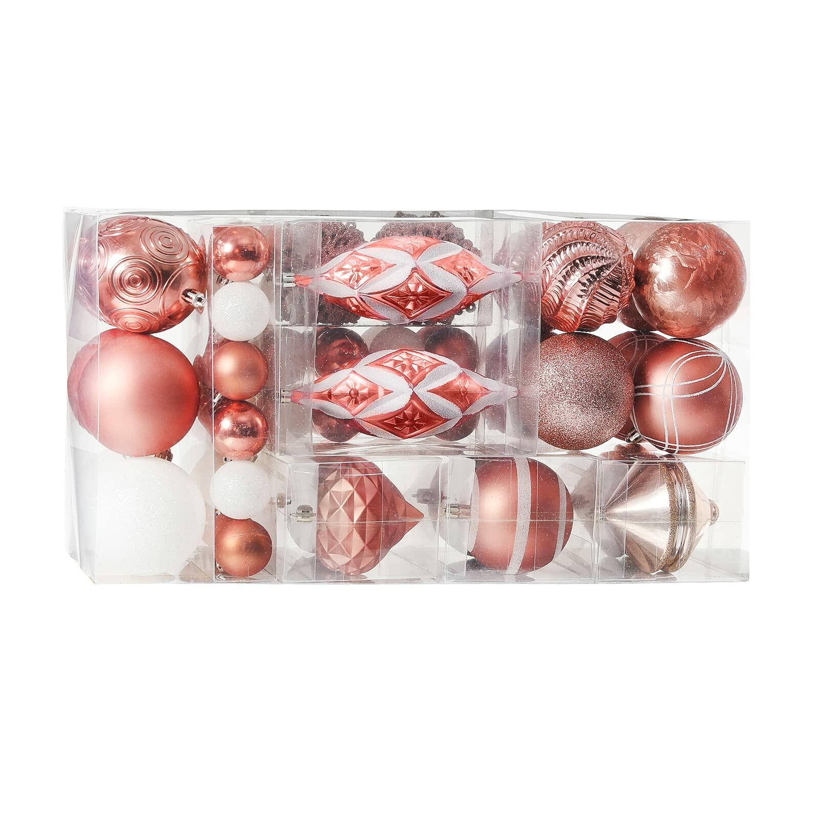 XmasExp Christmas Ball Ornaments Shatterproof Rose Gold 102pcs Set Xmas Tree