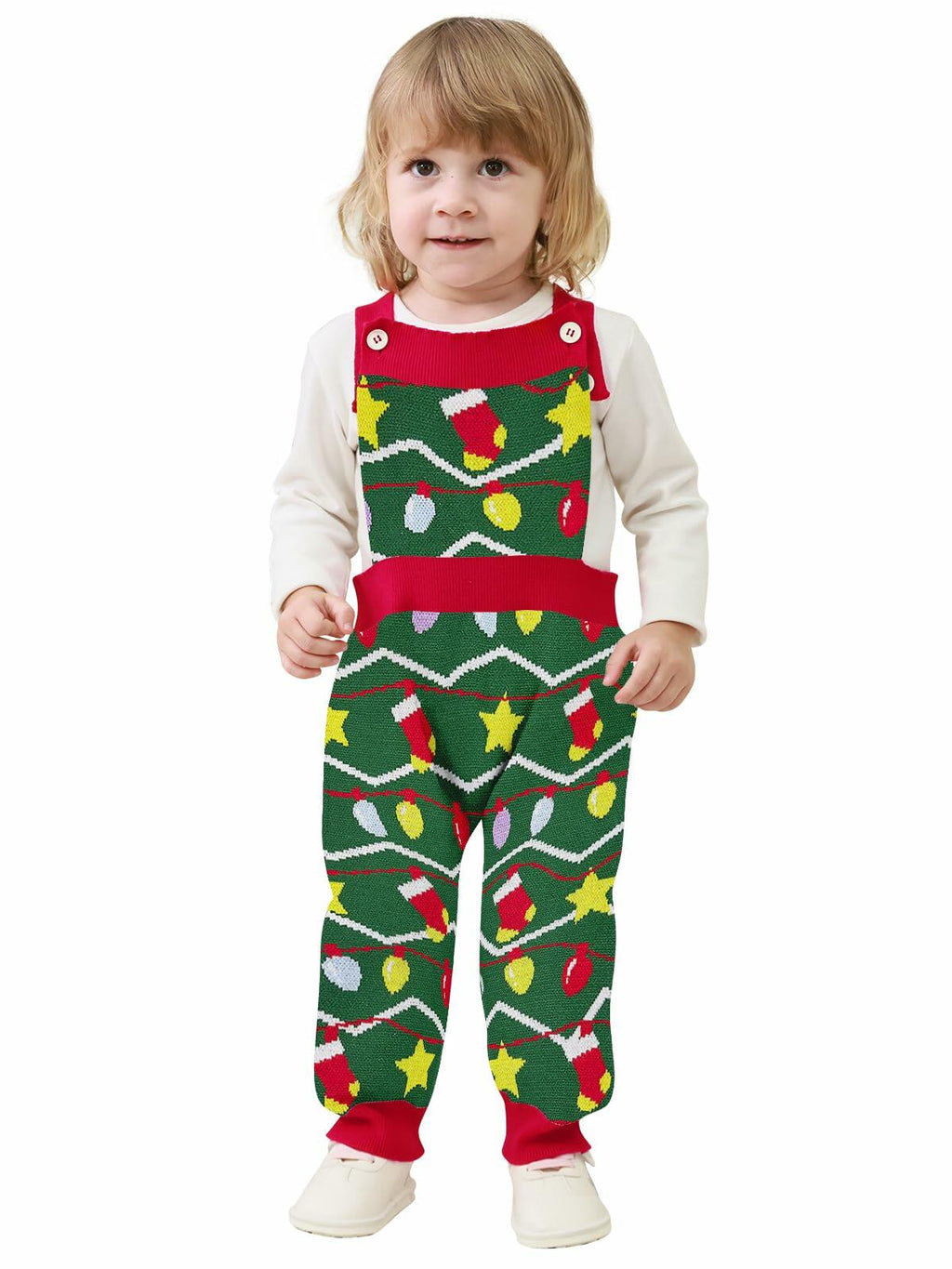 SunFocus Baby Boys Christmas Sweater Romper Green Colorful Lights Size 6-12M