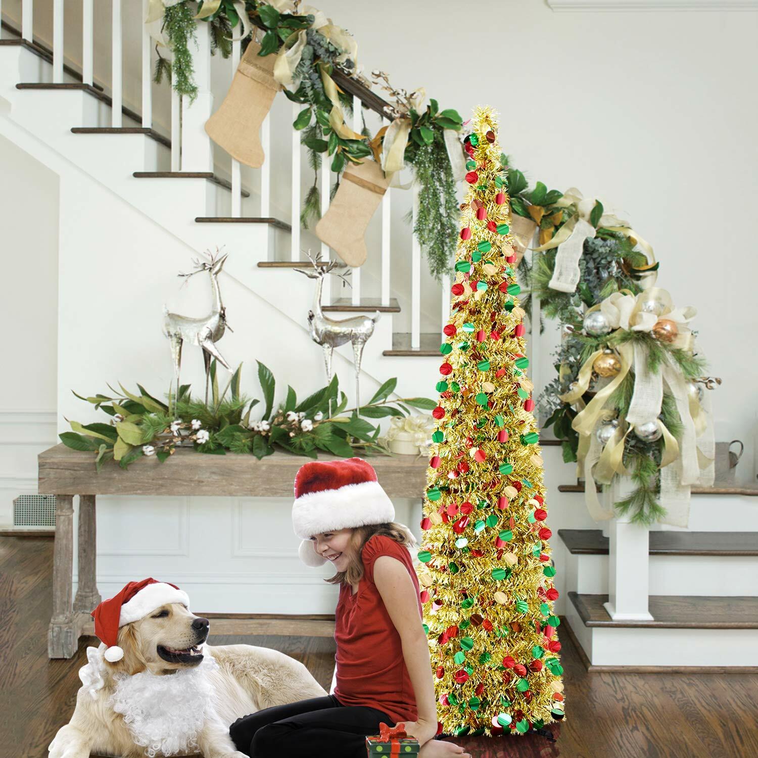 5FT Pop-Up Artificial Christmas Tree Collapsible Silver Pencil Indoor Outdoor