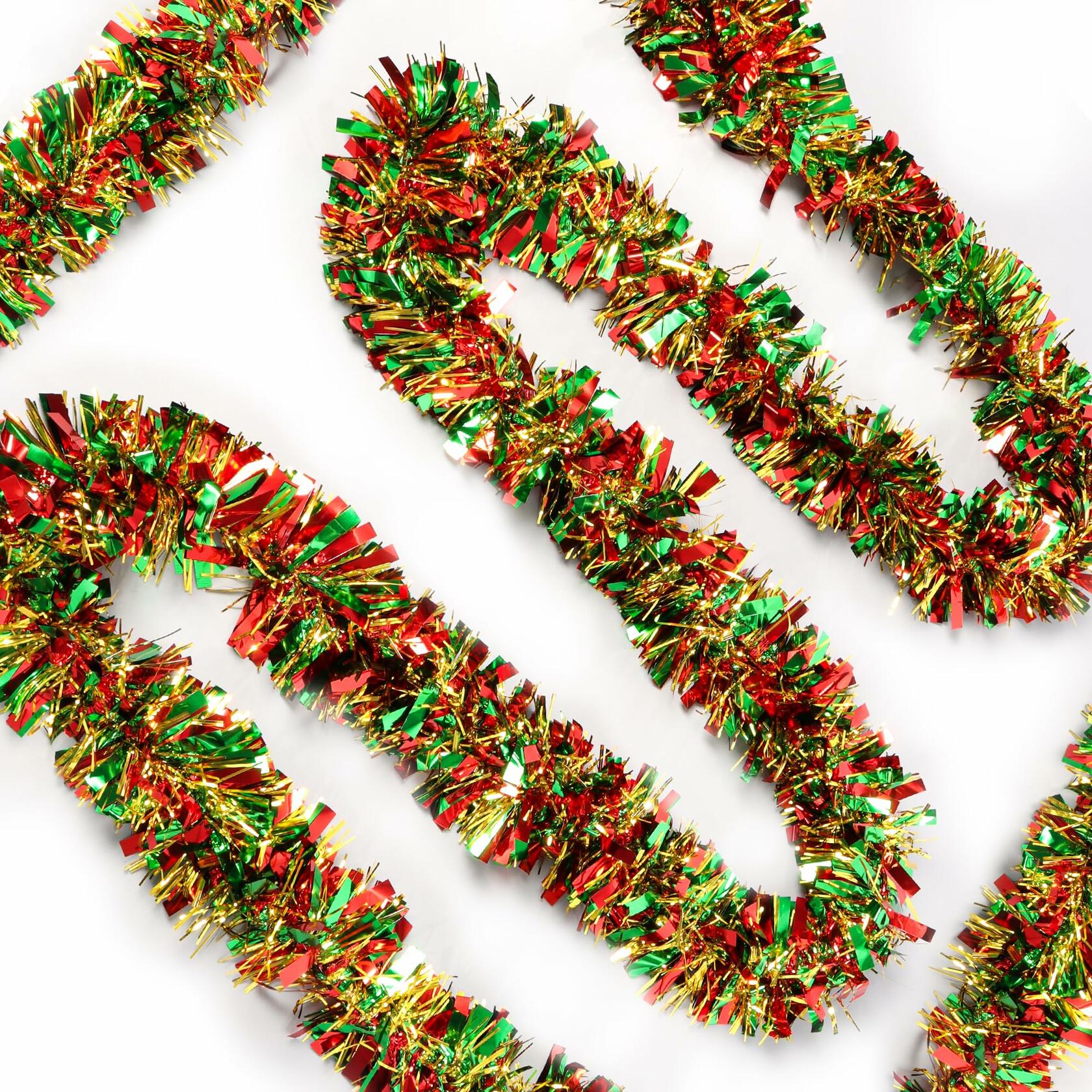 50 Ft Christmas Tinsel Garland Metallic Green Red Gold Twist Indoor Decor