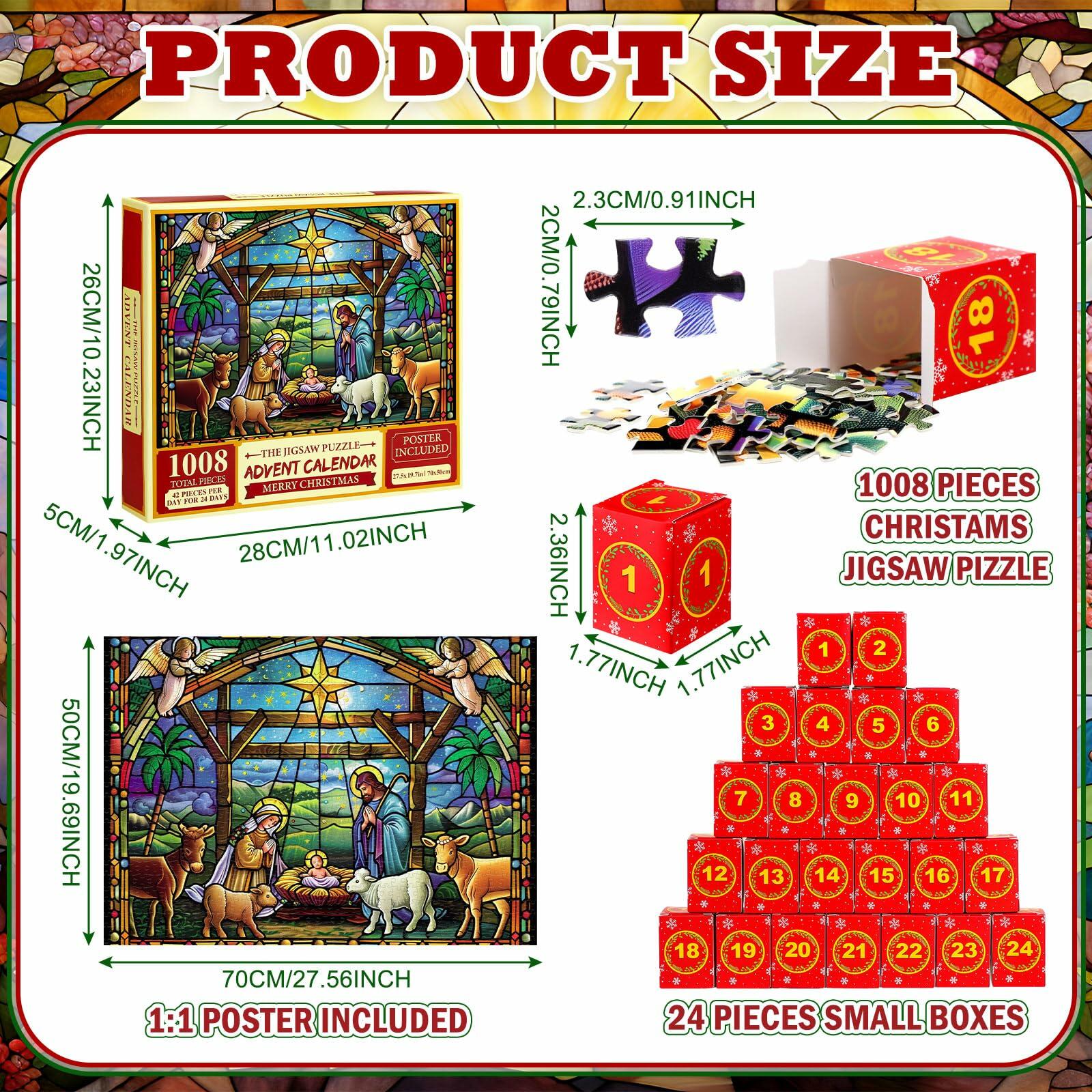 Simgoing 1008 Pc Christmas Advent Calendar Puzzle 19.69x27.56 Rustic
