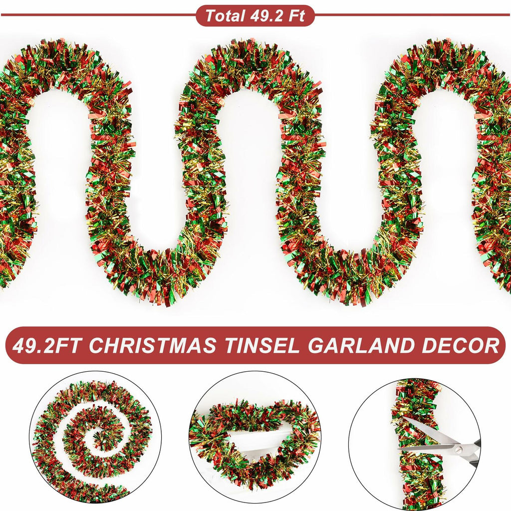 50 Ft Christmas Tinsel Garland Metallic Green Red Gold Twist Indoor Decor