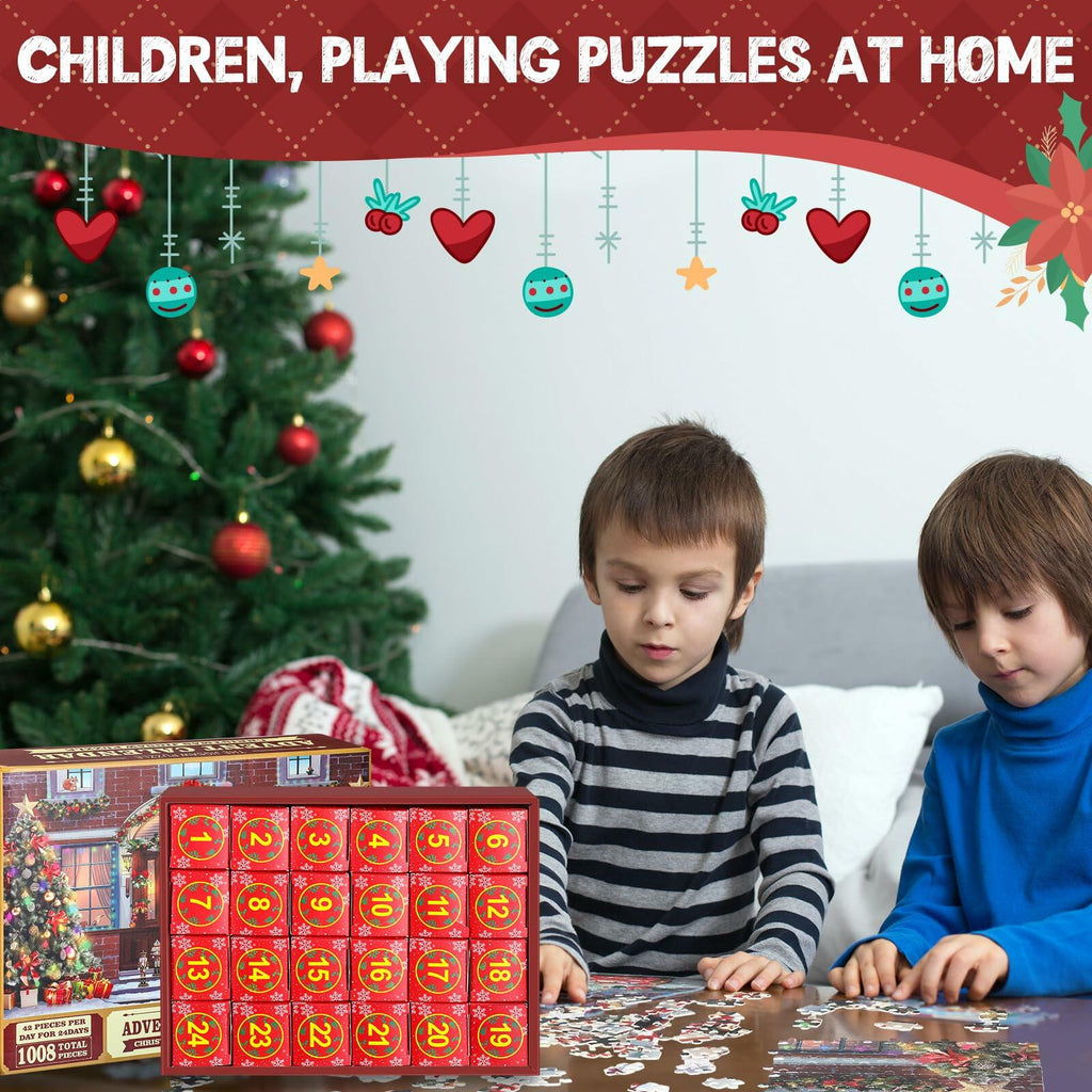 Poen 2025 Christmas Advent Calendar Puzzle 1008pc Santa Stories Porch