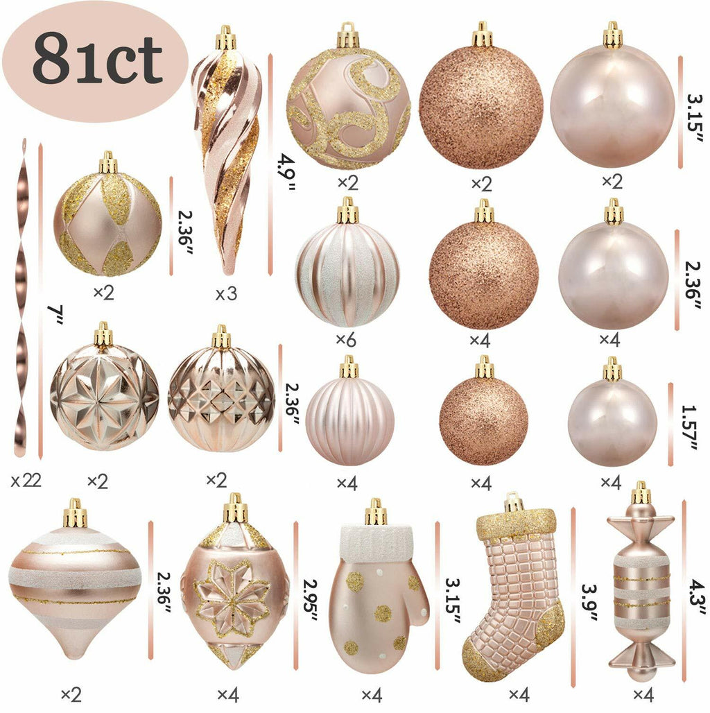 AMS 81ct Christmas Ball Ornaments Holiday Tree Decor Champagne Reusable Box