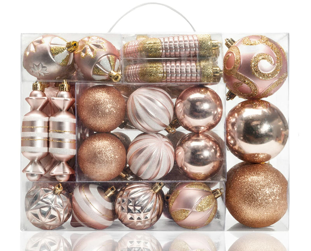 AMS 81ct Christmas Ball Ornaments Holiday Tree Decor Champagne Reusable Box