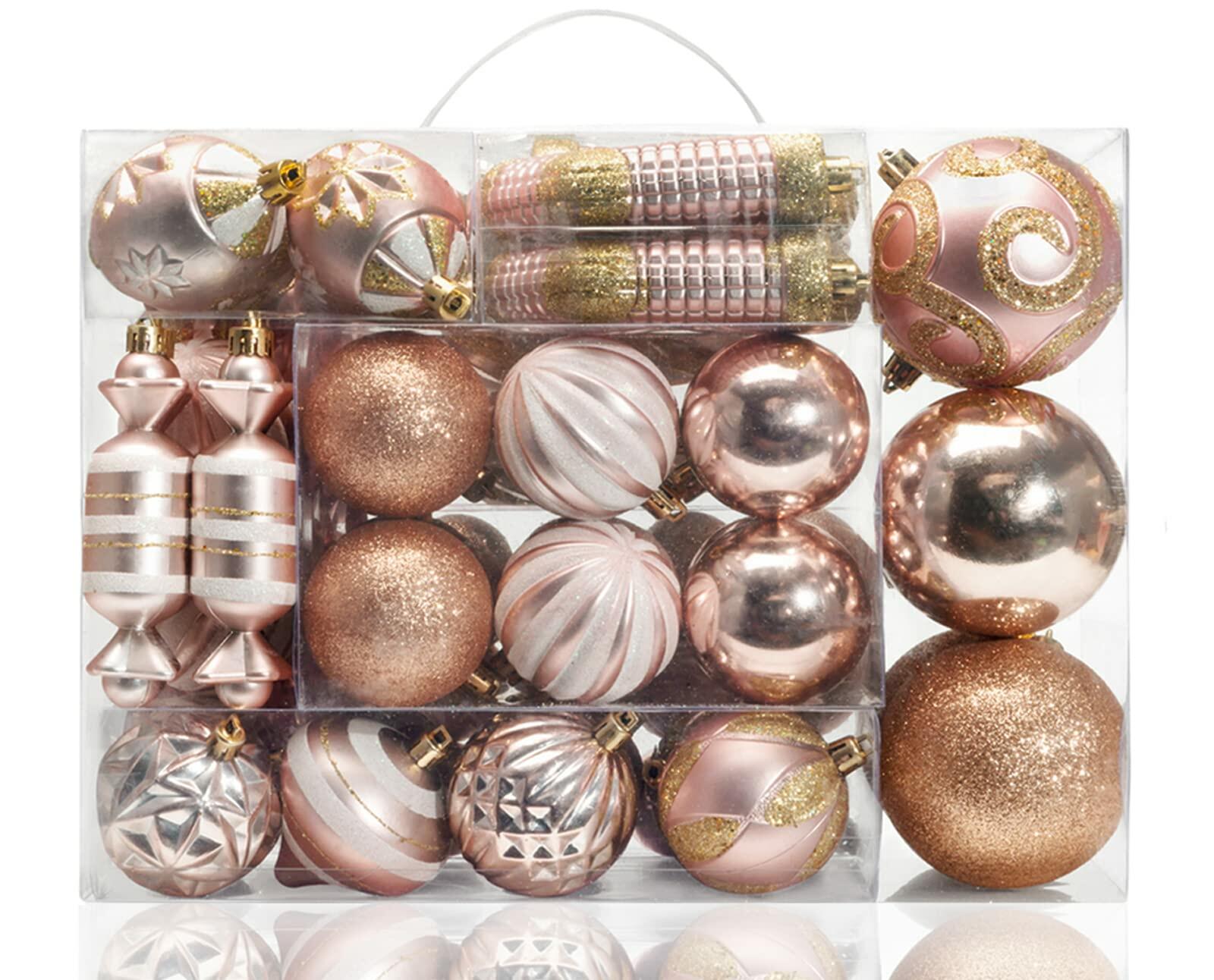 AMS 81ct Christmas Ball Ornaments Holiday Tree Decor Champagne Reusable Box