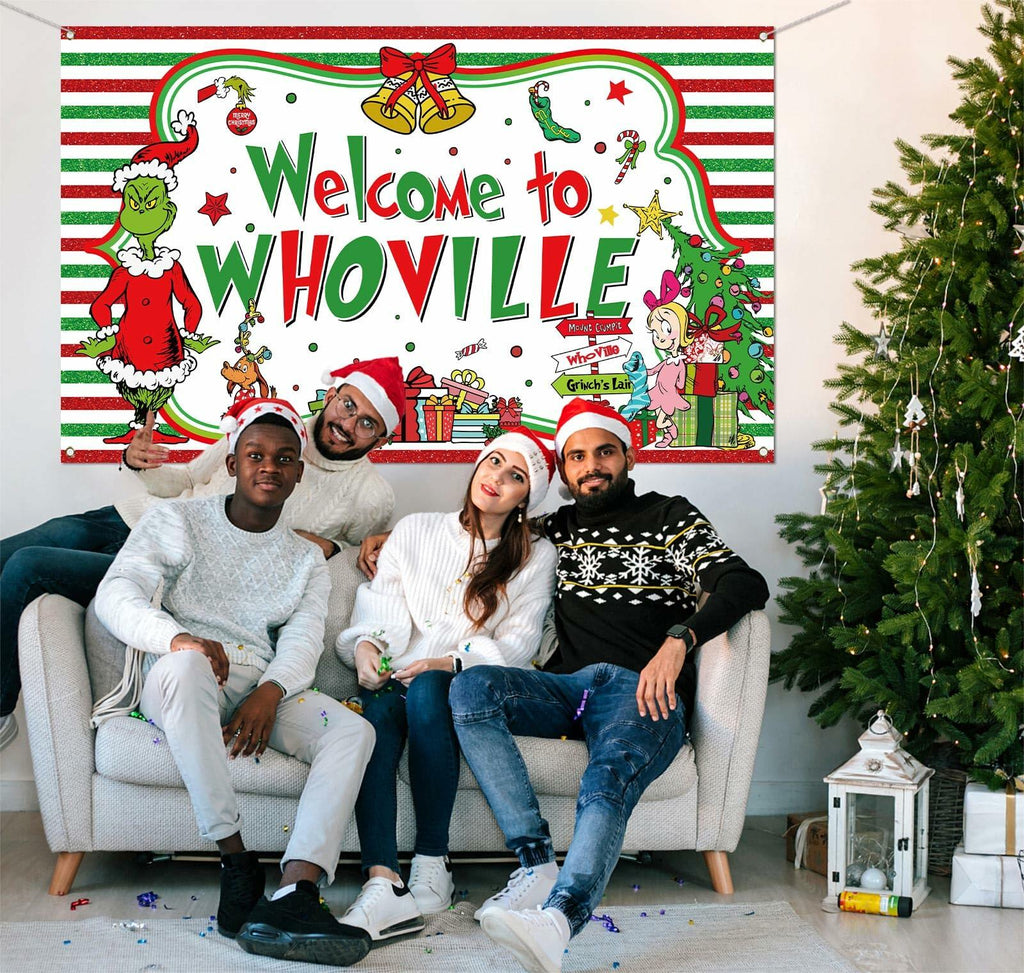 Sunwer Xmas Photo Booth Backdrop Green Christmas Winter Holiday 7x5ft White-A
