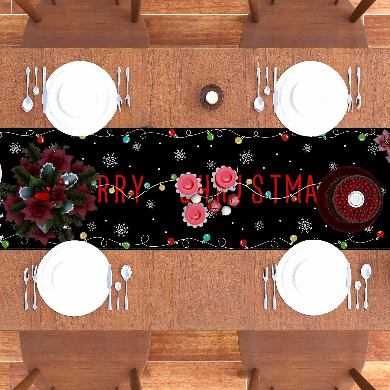 Christmas Table Runner Merry Christmas Winter Xmas Decorations 13x72"