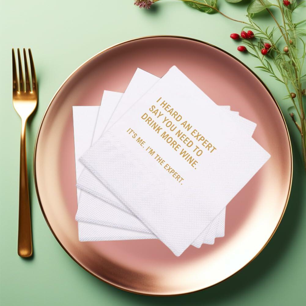 VOWFOO Funny Quote Cocktail Napkins 100pcs 4.5x4.5in 2-ply White
