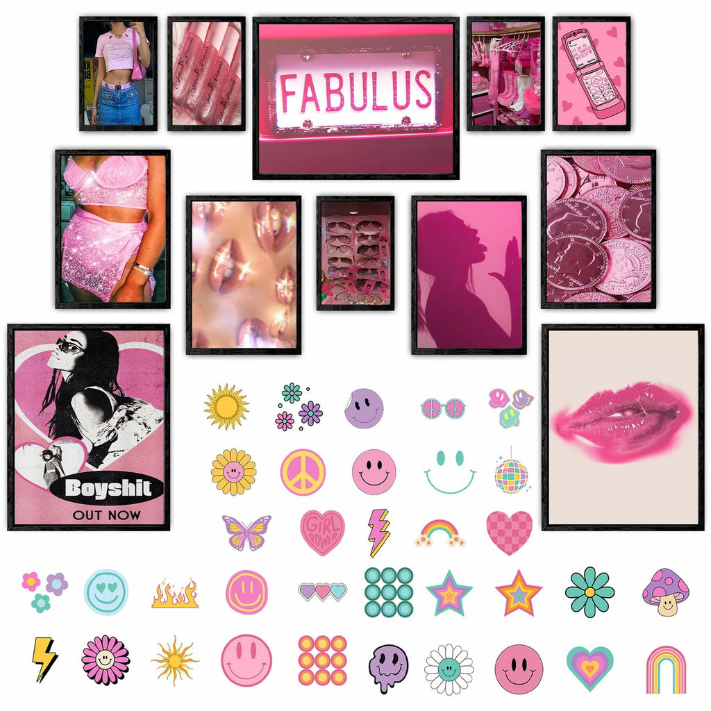 Lucky Numen Y2K Pink Posters 12PCS Teen Girls Bedroom Room Decor Unframed