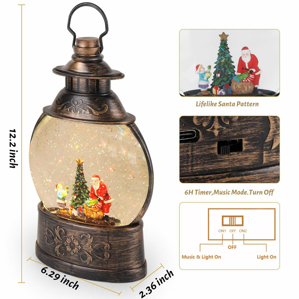 12.2" Christmas Musical Snow Globe Lantern Battery Operated USB
