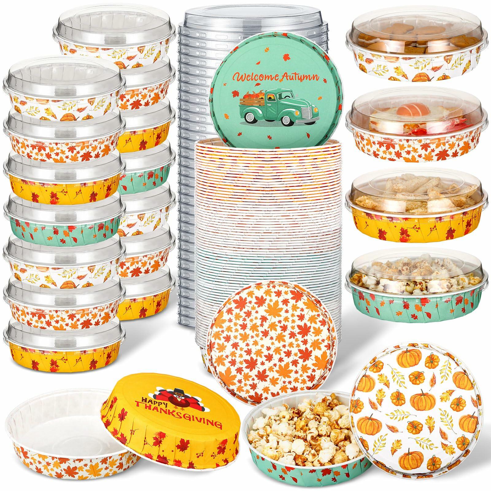 FillTouch 80 Set Thanksgiving Loaf Pan Disposable 6.3x2.17 Autumn Maple Lid