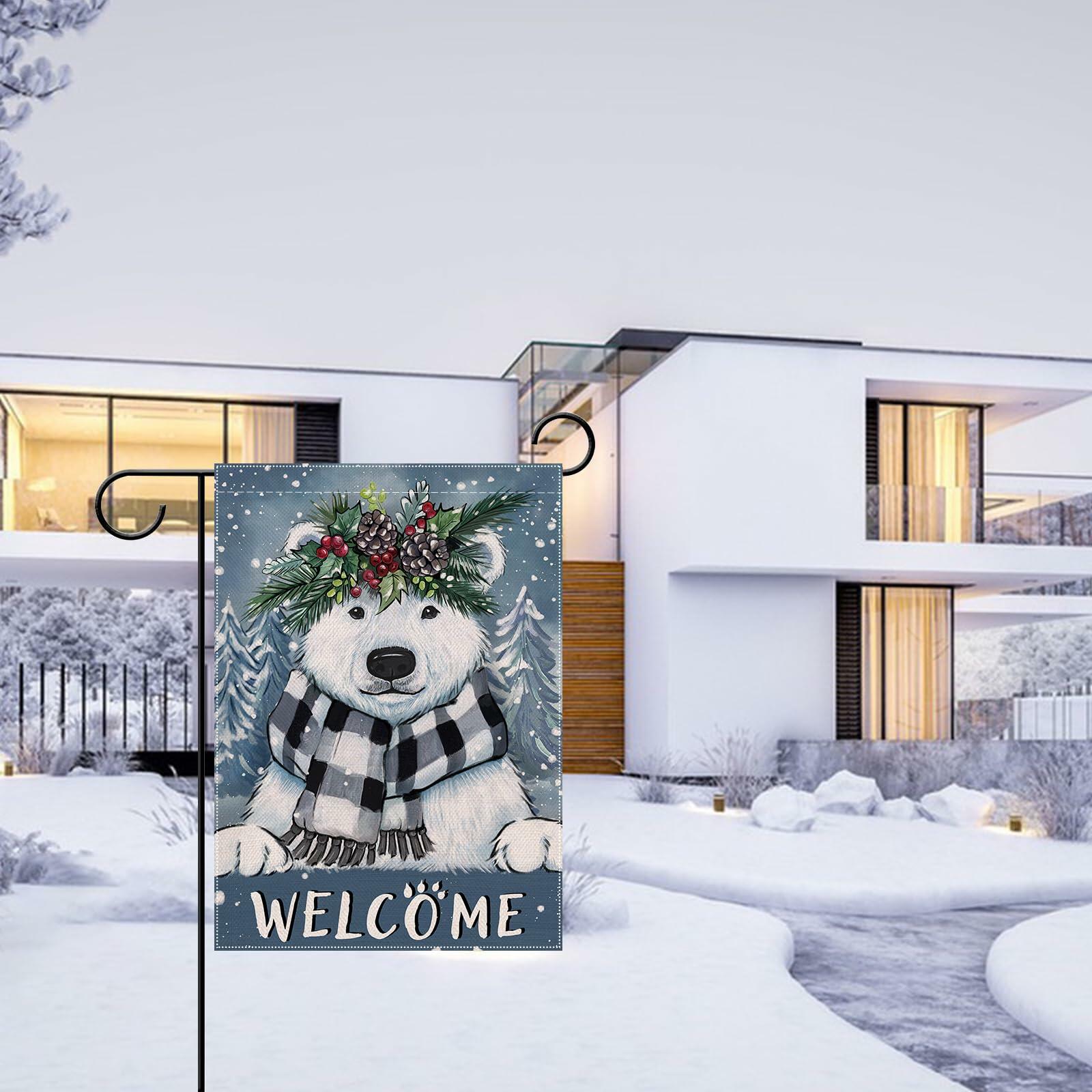 Artofy Polar Bear Christmas Garden Flag 12x18 Burlap Double Sided Decor