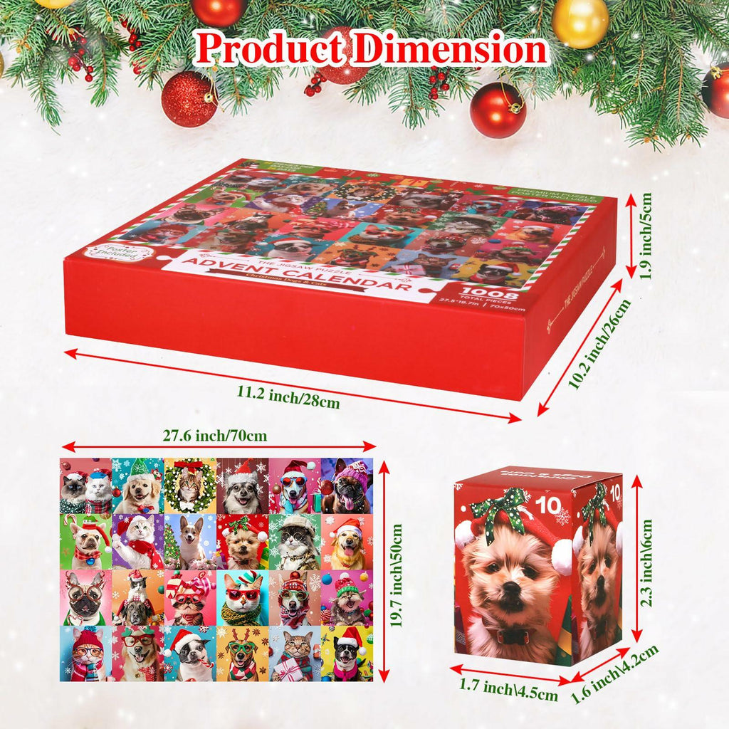 SIXVALA Advent Calendar 2024 Christmas Dogs & Cats Jigsaw Puzzle 1008pcs