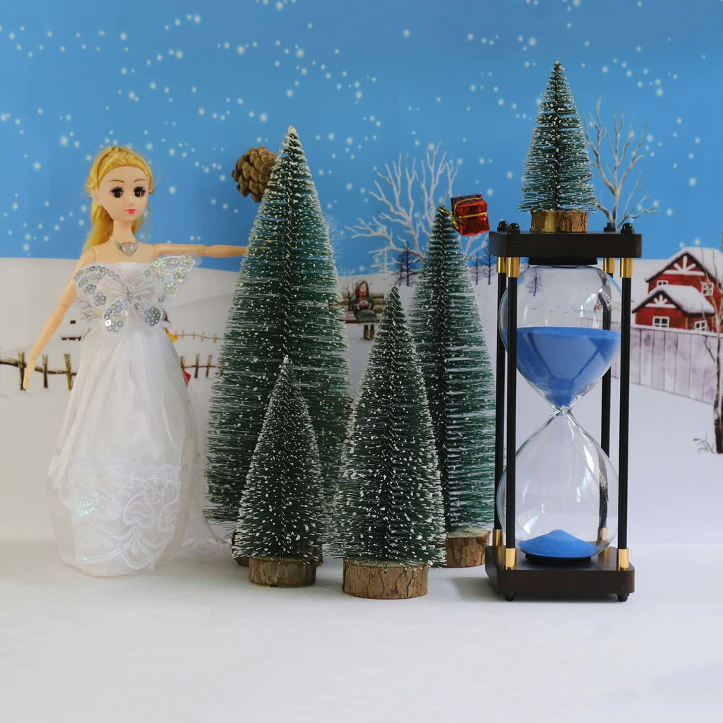 [Like New] Bottle Brush Mini Christmas Trees Green 4pcs 4in with Snow Wooden Base