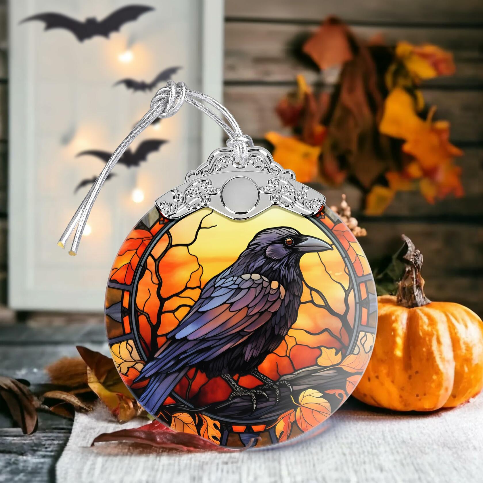 Stained Glass Christmas Ornament Crow Holiday Decoration Unique Gift
