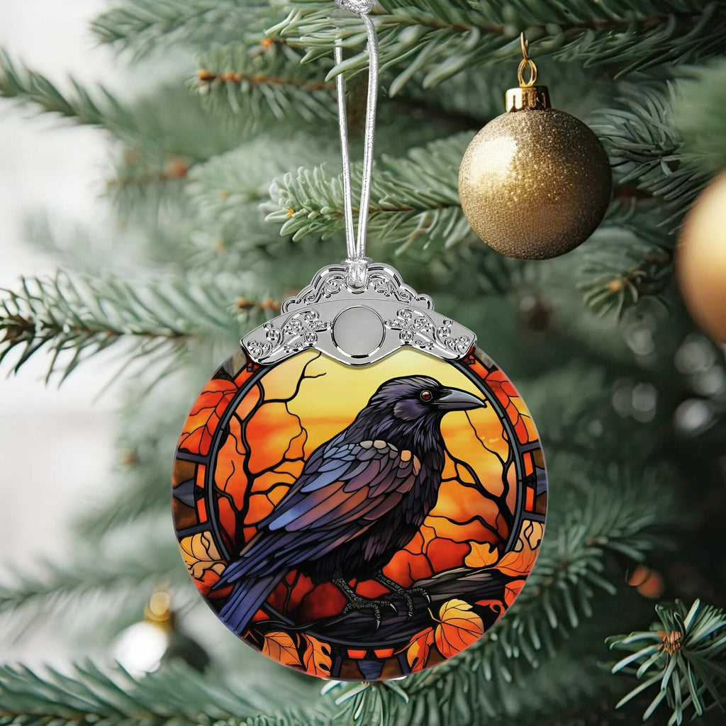 Stained Glass Christmas Ornament Crow Holiday Decoration Unique Gift