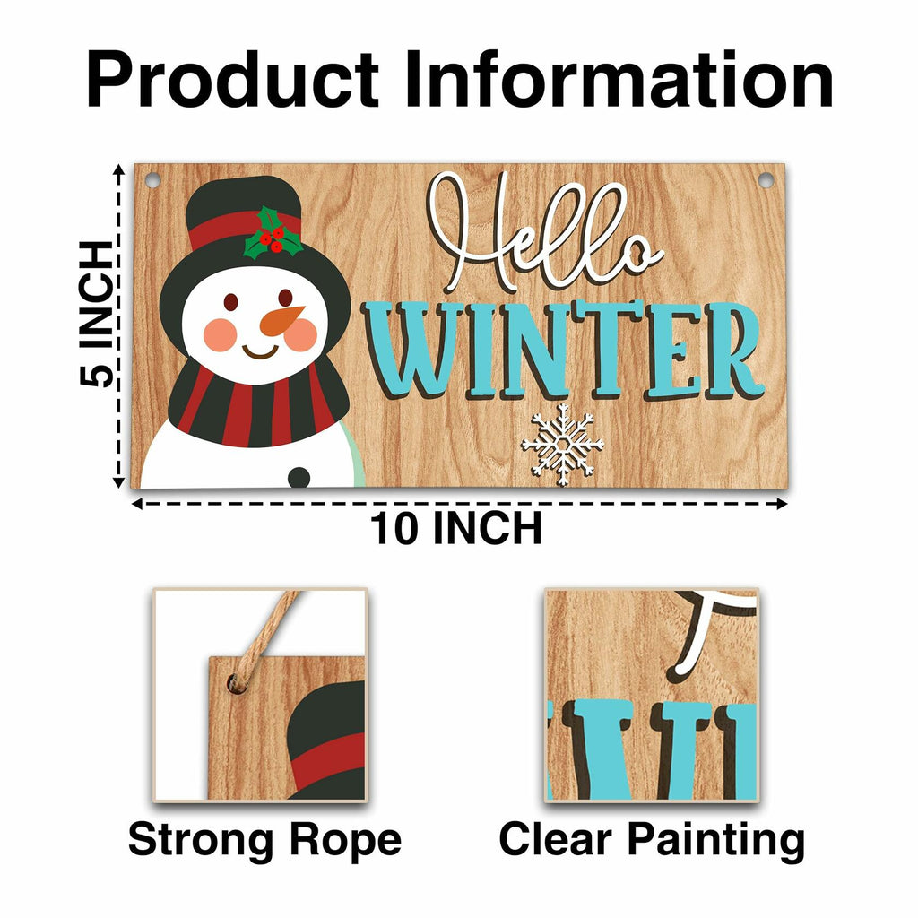 Snowman Winter Welcome Sign Front Door Decor Wooden Hanging Plaque A15