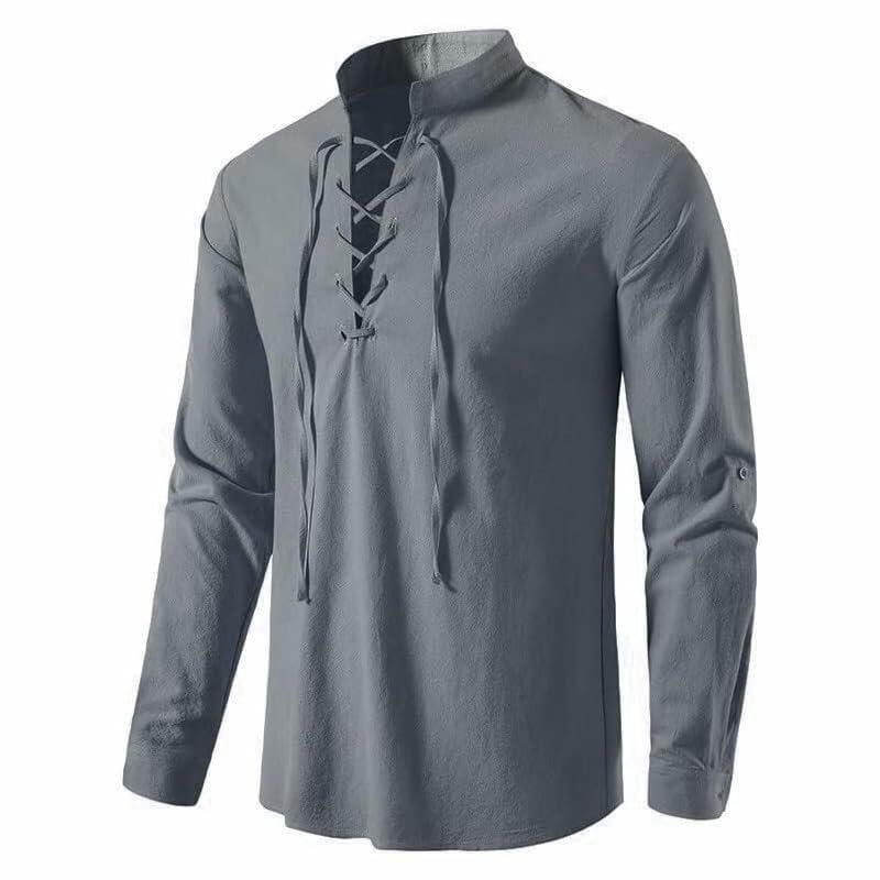Heyigrow Mens Pirate Long Sleeve Shirt Viking Cosplay Renaissance Top, XL