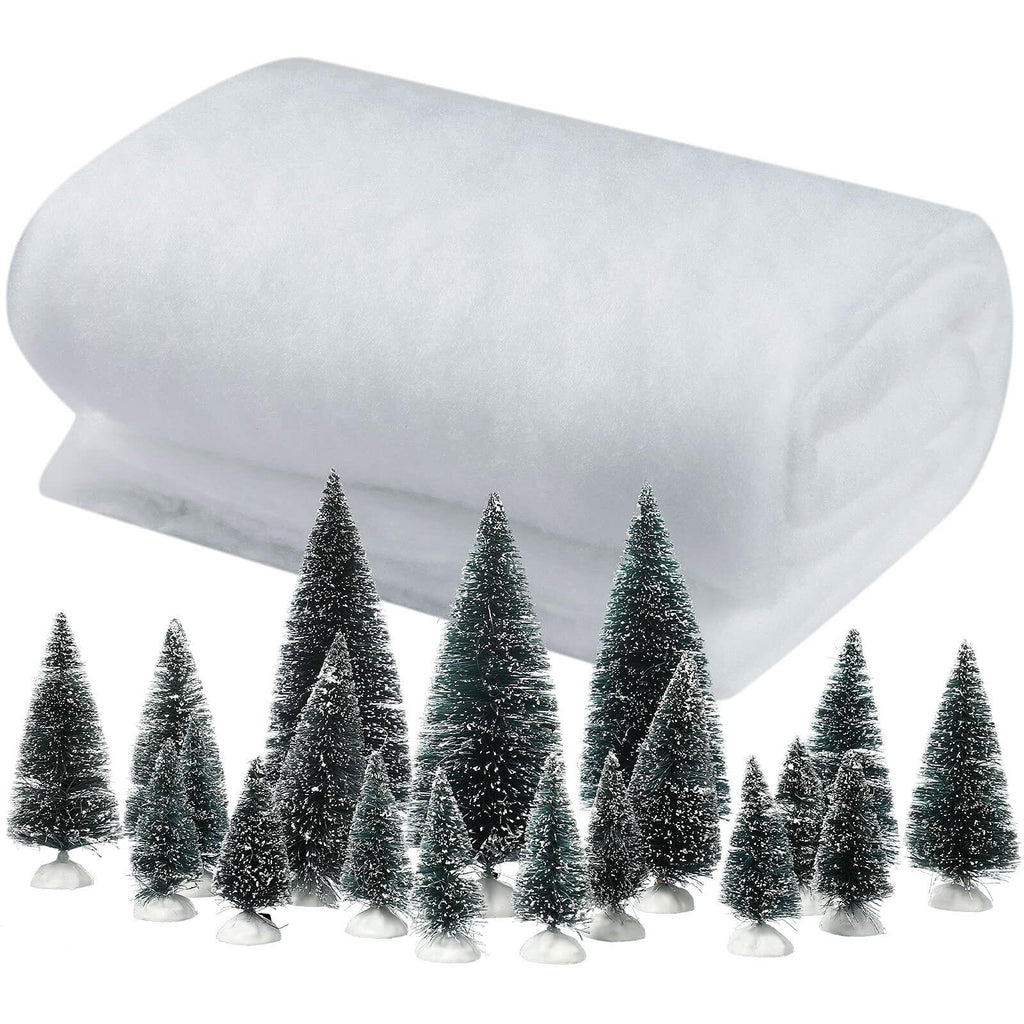 Christmas Snow Blanket Roll 40x60in with 19 Mini Sisal Trees White Thick Snow