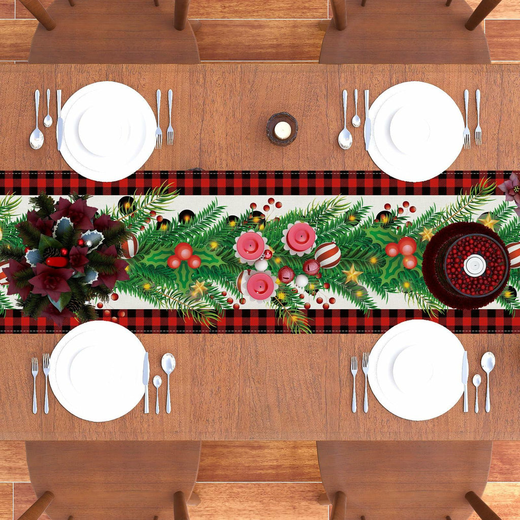 Rvsticty Linen Green Christmas Table Runner 13x36" Winter Xmas Decor