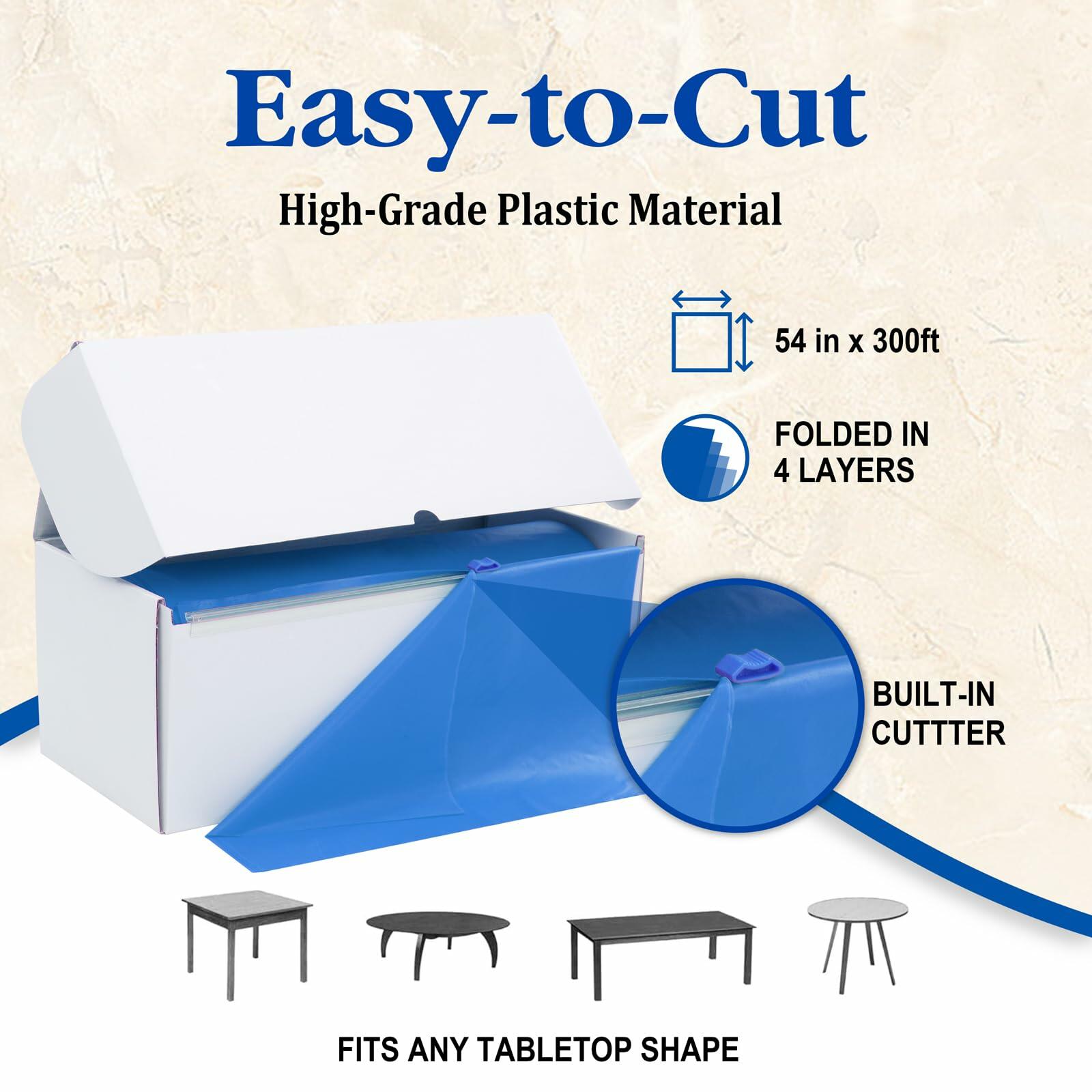 WDF Disposable Plastic Tablecloth Roll 54in x 300ft Blue with Slide Cutter