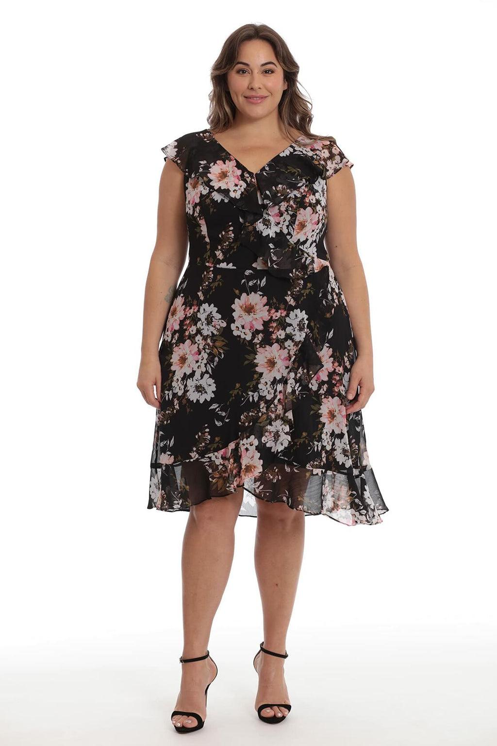 [Like_new] London Times Women's Chiffon Ruffle Dress Black/Blush Size 14
