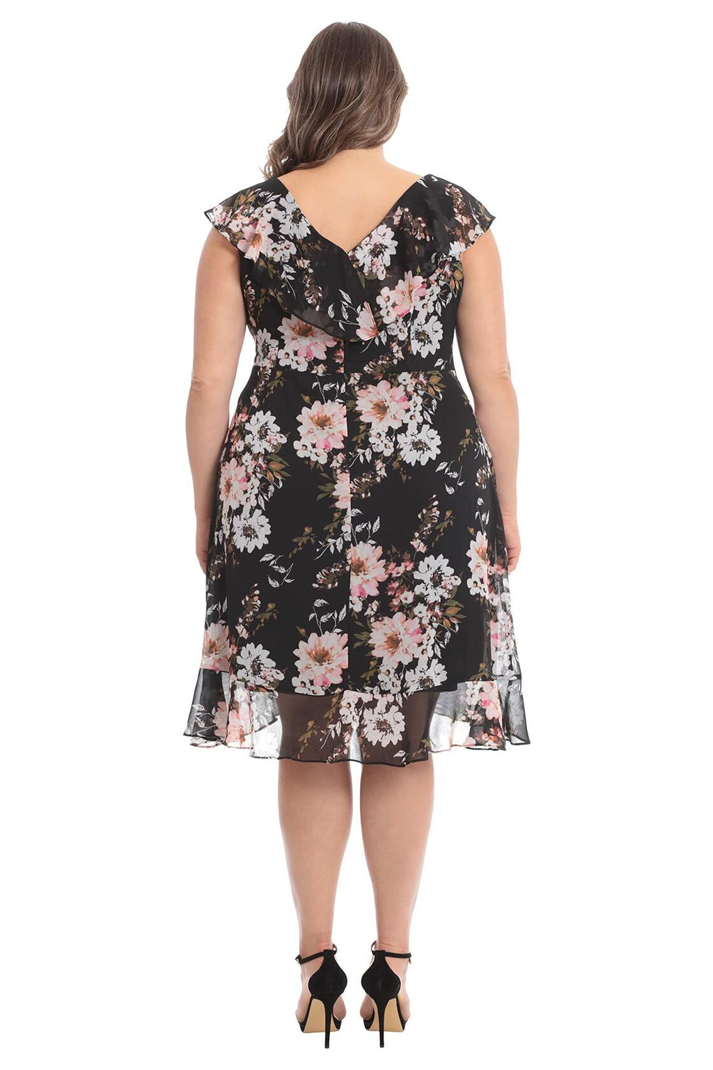 [Like_new] London Times Women's Chiffon Ruffle Dress Black/Blush Size 14