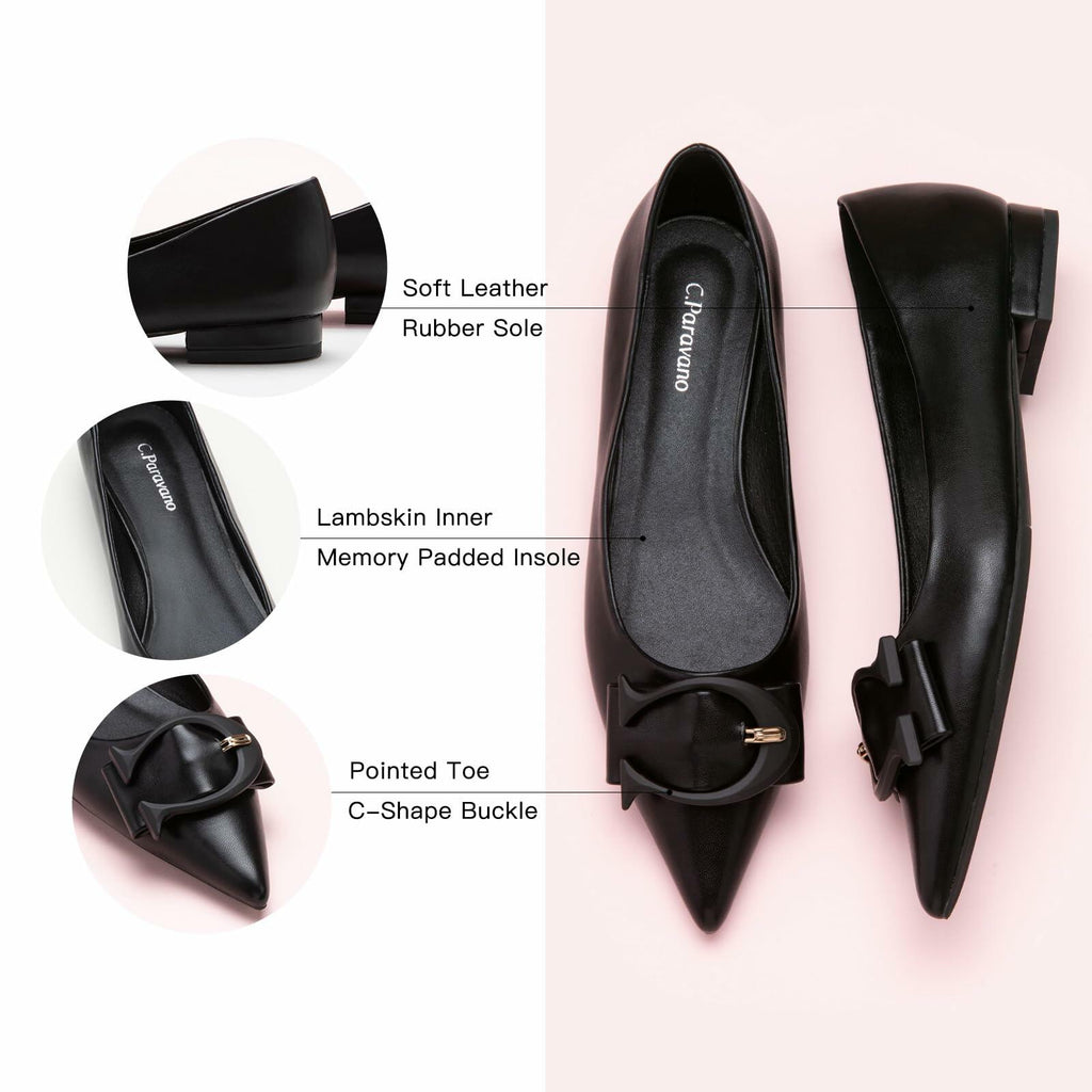 [Like New] C.Paravano Women's Pointed Toe Flats Black Size 7.5