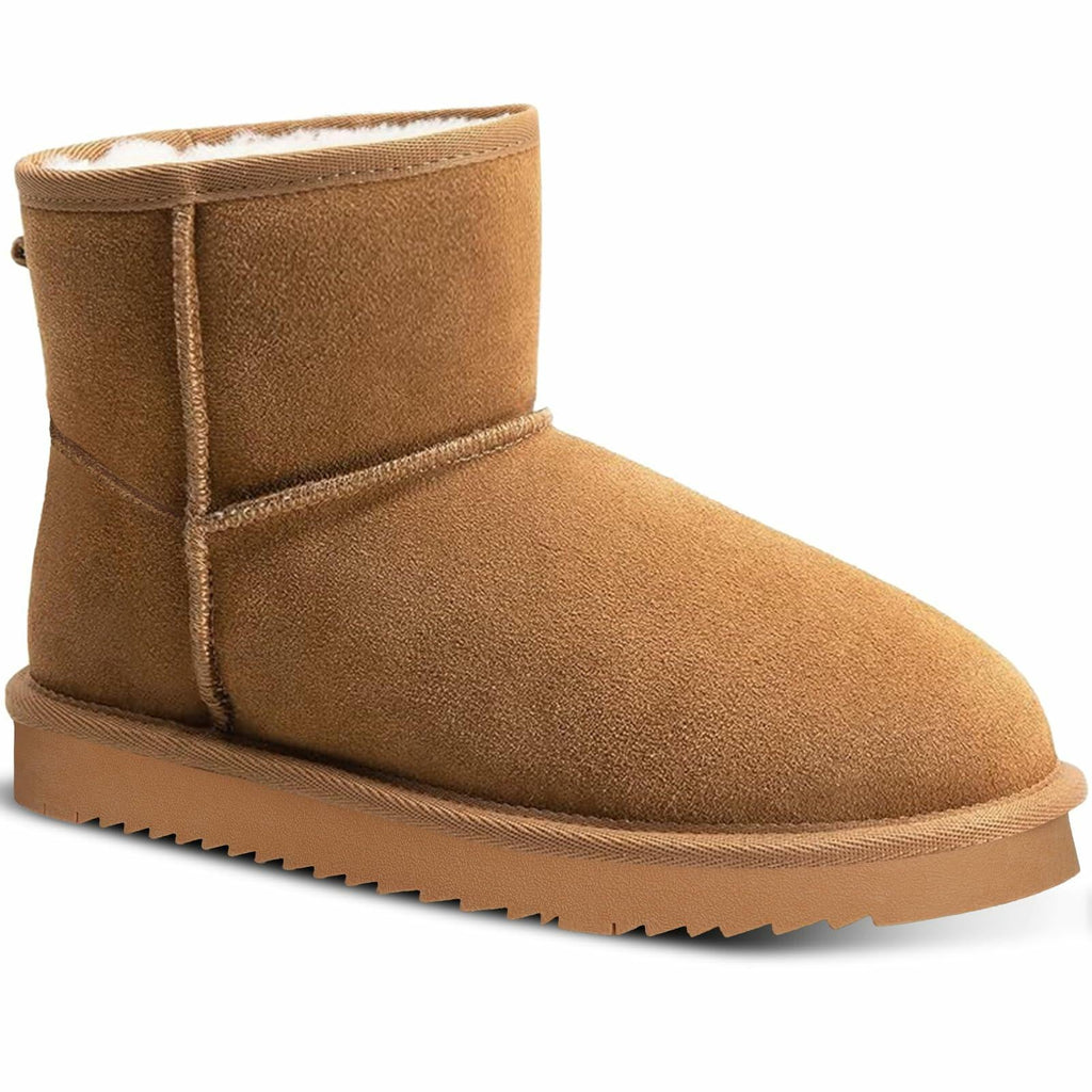 DIRDENI Women's Mini Snow Boots Ankle Fur Lined Non-slip Brown Size 7