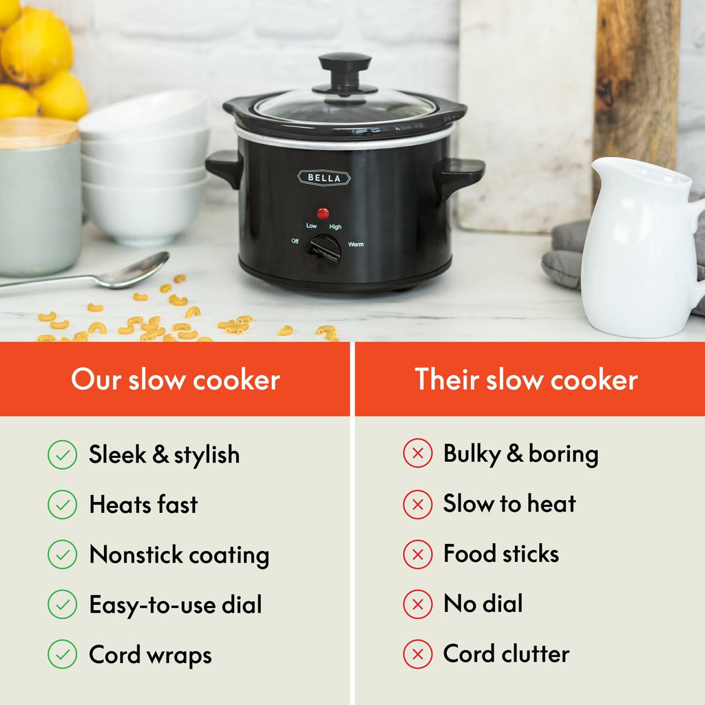 [Like New] bella Electric Slow Cooker 1.5 Qt Portable Mini Rice Cooker Black