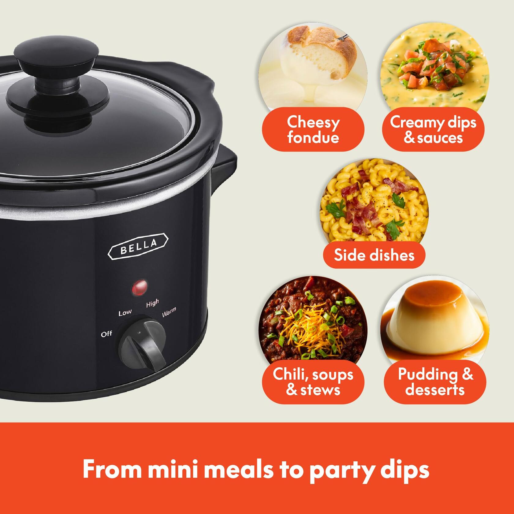 [Like New] bella Electric Slow Cooker 1.5 Qt Portable Mini Rice Cooker Black