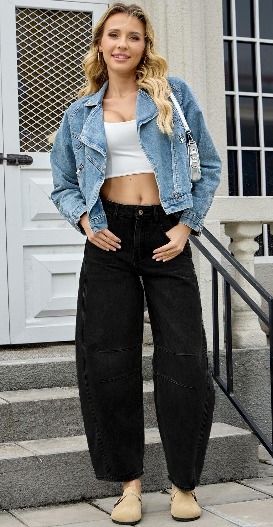 HUNGSON Women's Wide Leg Mid Rise Boyfriend Jeans Denim Size 4