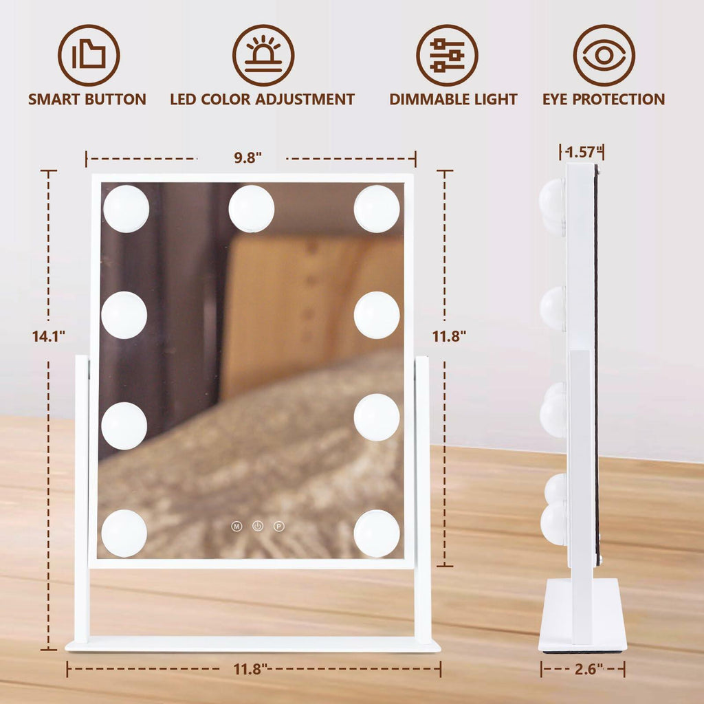 AOLISSI Vanity Mirror with 9 Dimmable Bulbs 10x Magnification White