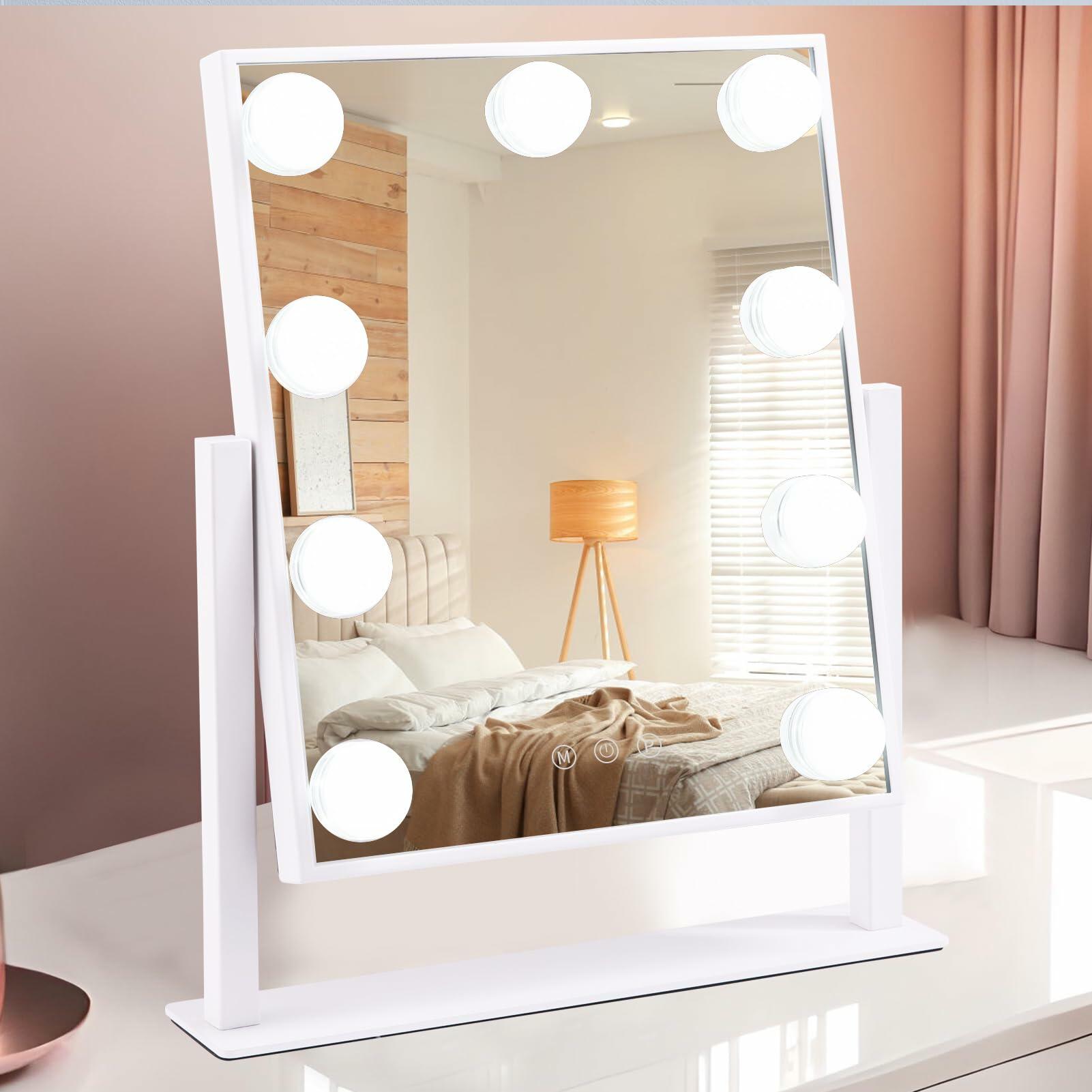 AOLISSI Vanity Mirror with 9 Dimmable Bulbs 10x Magnification White