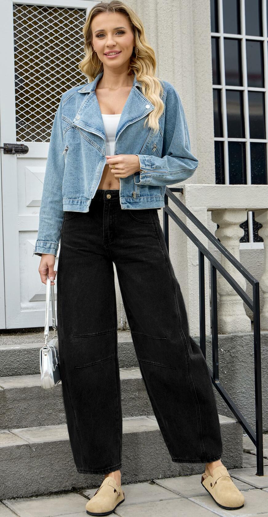 HUNGSON Women's Wide Leg Mid Rise Boyfriend Jeans Denim Size 4