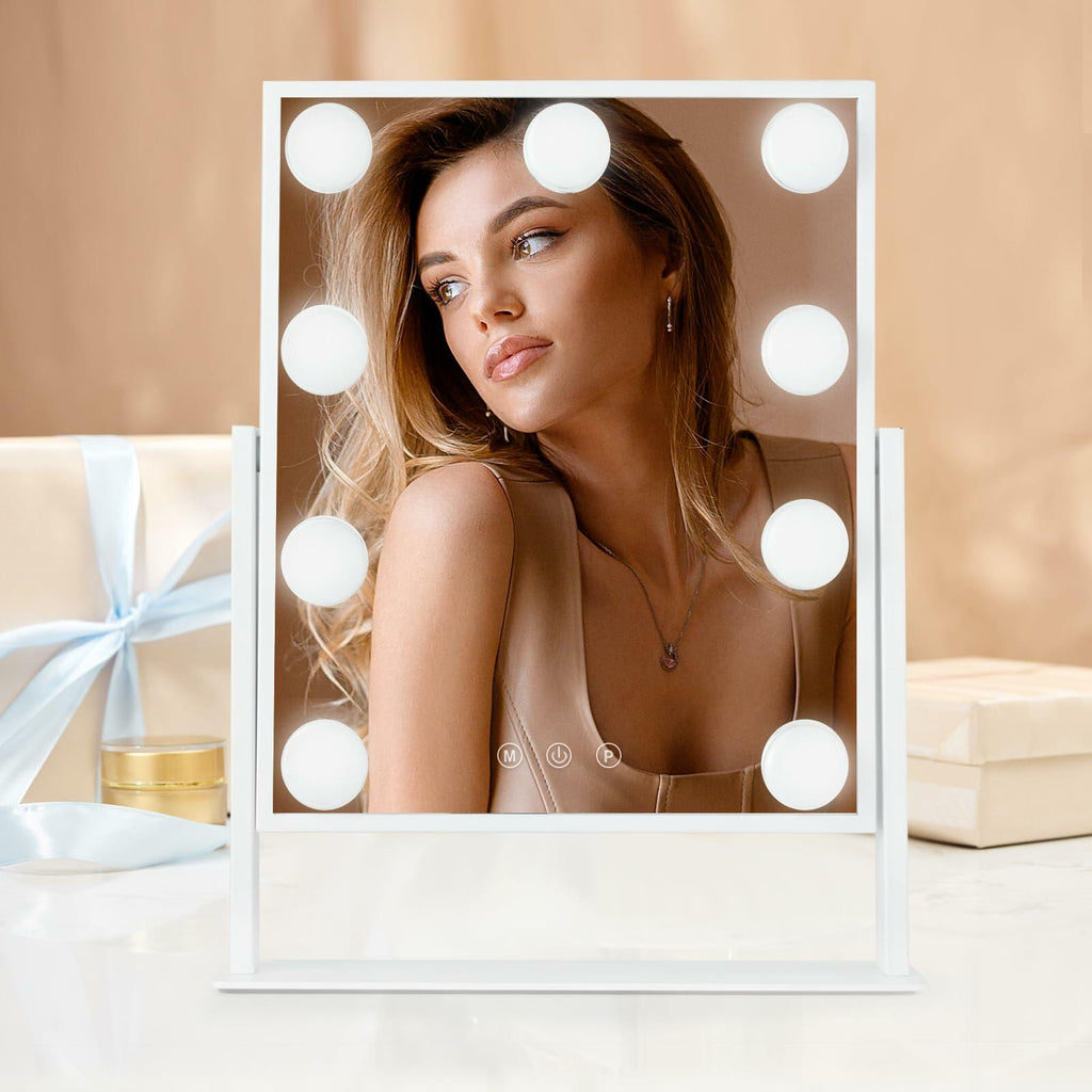 AOLISSI Vanity Mirror with 9 Dimmable Bulbs 10x Magnification White