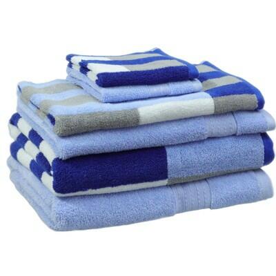 [Like New] Kapoor Home 6pc Bath Towel Set Blue Gray White Striped 54x27/26x16/12x12