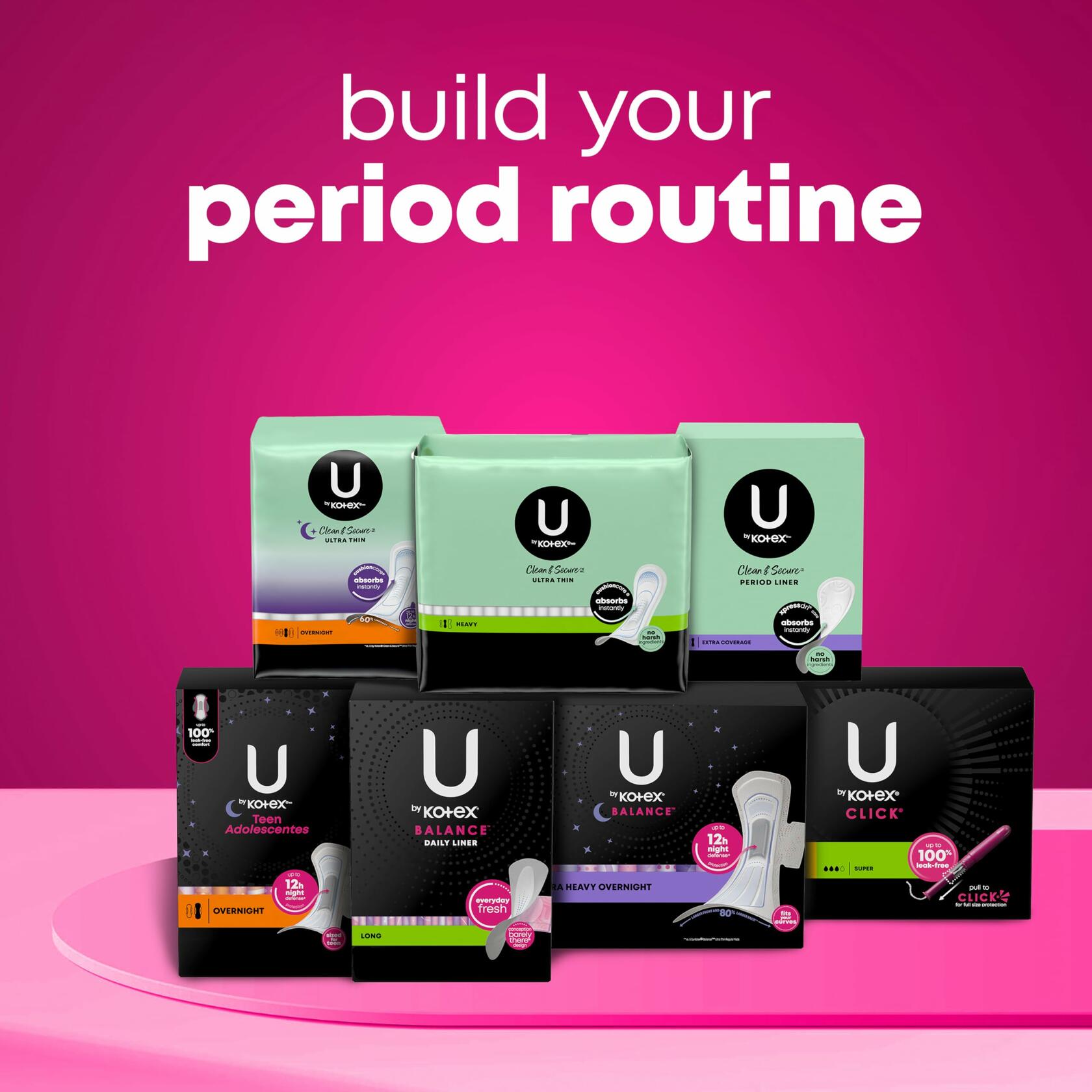 U by Kotex Balance Ultra Thin Overnight Pads with Wings 38 Count