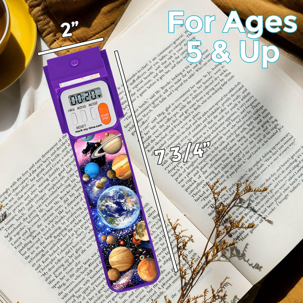 Mark-My-Time Digital Bookmark LED Book Light Timer 3D Planets Plastic