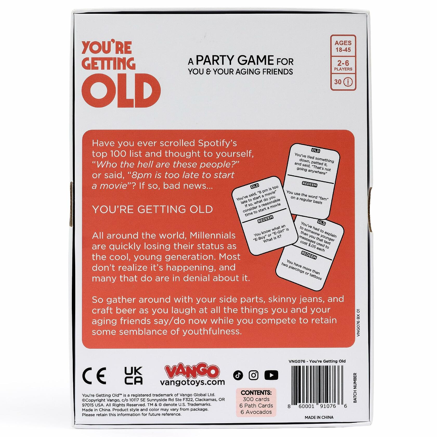 Vango You're Getting Old Party Card Game Ages 14+ 2-6 Players