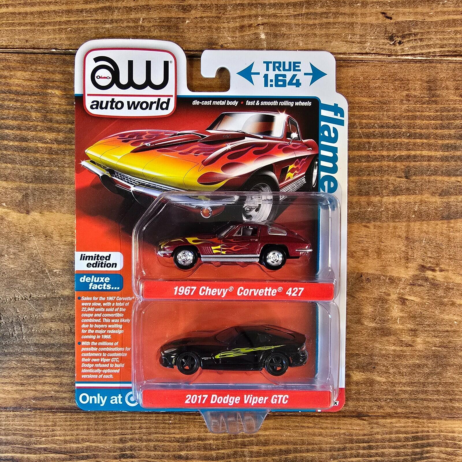 Auto World Target 2 Pack Flames 1967 Chevy Corvette 427 & 2017 Dodge Viper 1:64