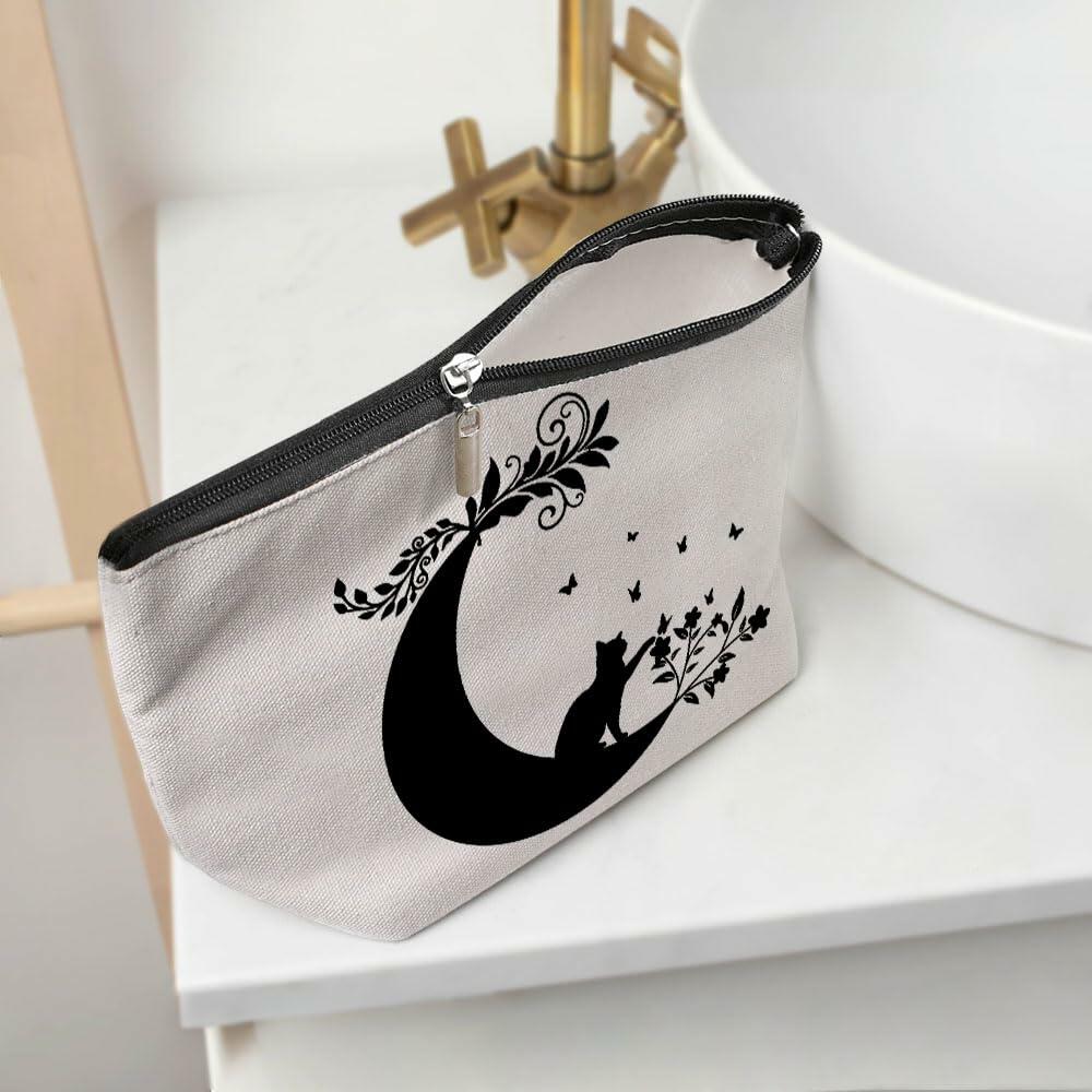 Witchy Cat Makeup Bag Cosmetic Bag Travel Toiletry Bag Black