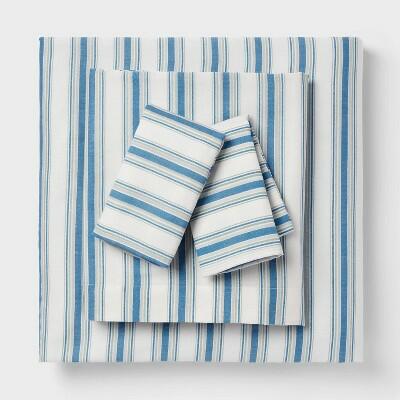 Room Essentials Queen Cotton Blend Sateen Sheet Set Blue/Green Stripe